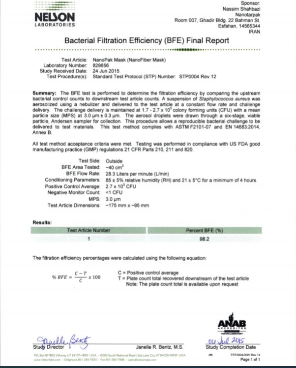 Bactrial filtration efficiency (BFE)